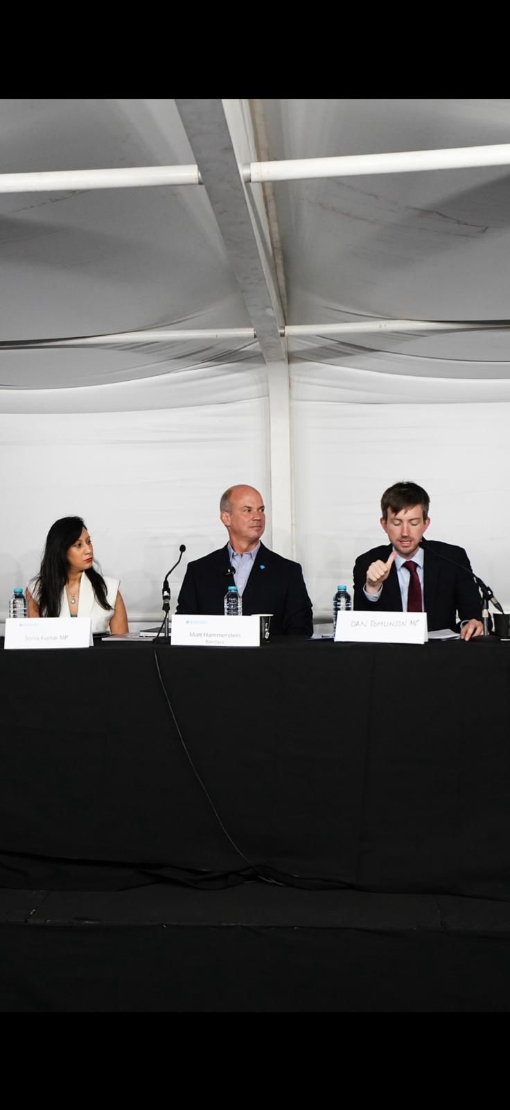 Matt Hammerstein, CEO Barclays Corporate Bank. Dan Tomlinson MP, Exchequer Secretary to the Treasury. Sonia Kumar MP, member of the Business and Trade Committee